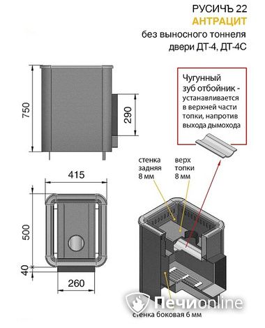 Дровяные печи-каменки Везувий Русичъ Антрацит 22 (ДТ-4С) без выноса в Магадане