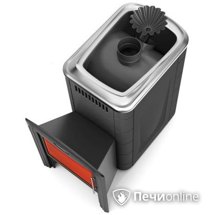 Дровяная банная печь TMF Ангара 2012 Carbon Витра с закрытой каменкой антрацит в Магадане