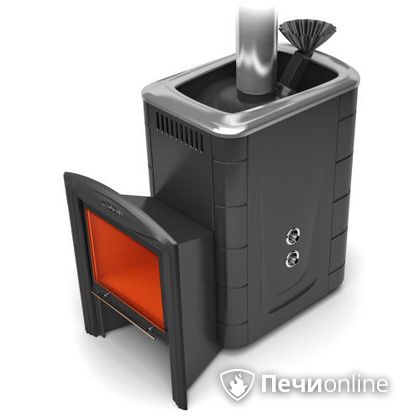 Дровяная банная печь TMF Гейзер 2014 Carbon Витра с теплообменником антрацит в Магадане